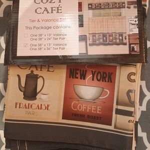 Kitchen Tier & Valance Set - Brown and Cream